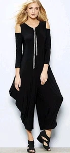 Joseph Ribkoff Cold Shoulder Asymmetrical Black Jumpsuit Size 12 - Picture 1 of 8