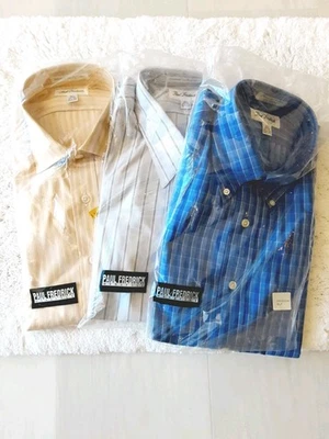 VTG Paul Fredrick Dress Shirts Lot 3 Cotton 15.5x32 Button Long Sleeve USA NEW  - Image 1 of 4