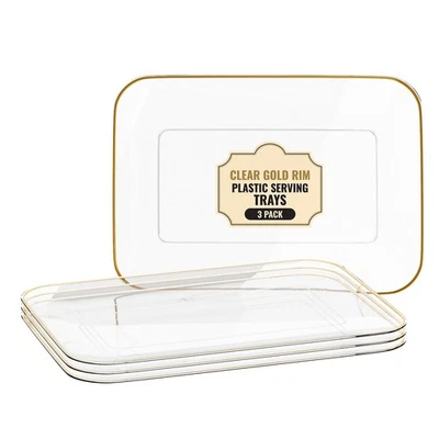 Bandejas para servir fiestas, paquete de 3 platos de postre de plástico transparente, 8 por 11 pulgadas Foto 1 de 4