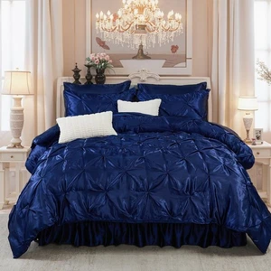 Set di piumoni in raso di lusso queen size 10 pezzi, set di biancheria da letto con pieghe a pizzico, Queen Be... - Foto 1 di 9