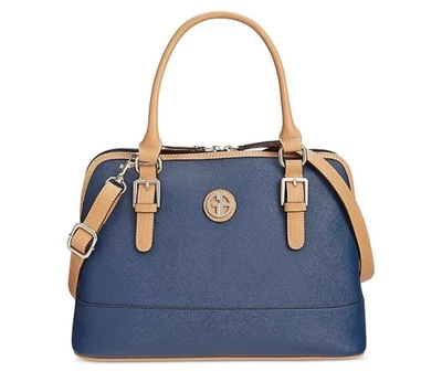 GIANI BERNINI saffiano faux-leather dome satchel crossbody bag -Navy blue /Tan - Image 1 of 4