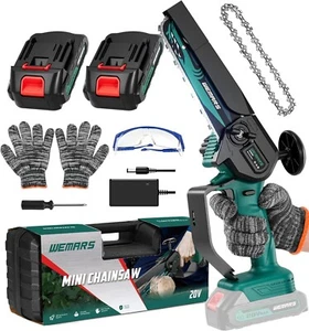 Mini Chainsaw 6-Inch Cordless, 2 Battery, 2025 Safe Electric Tree Cutter Tool - Picture 1 of 6