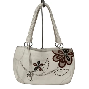 Brighton Cream White Pebbled Leather Floral Braided Strap Hobo Shoulder Bag RARE - Picture 1 of 10