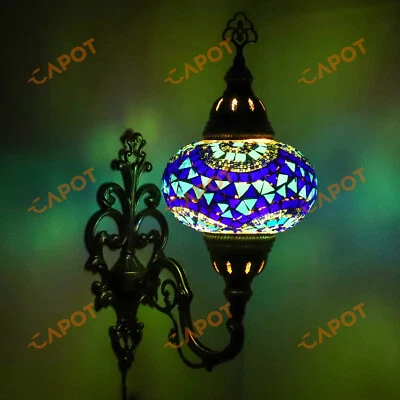 Turkish Moroccan Handmade Glass Mosaic Tiffany Style Wall Sconce Lamp & Bulb-L - Image 1 of 4