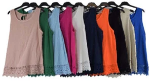 Lässiges italienisches Lagenlook Sommer ärmelloses italienisches Häkelsaum Trägertop für Damen. - Bild 1 von 10