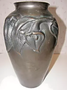Large Antique Asian Bronze Antique Vase with Flowers very heavy 12.5 inches - Picture 1 of 16