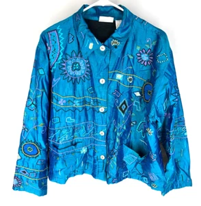 Giacca colorata patchwork seta vintage Chico's 3 XL donna artistica unica - Foto 1 di 5