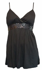Ex DEBENHAMS V-Neck Lightweight Jersey Sequin Trim Strappy Tunic Top. Sizes 8-18 - Picture 1 of 4