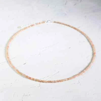 Sunstone Crystal 2mm Beaded Choker Healing Necklace Dainty Energy Jewelry Gift - Image 1 of 4