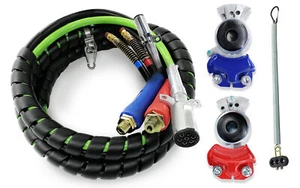 3in1 15ft ABS & Air Line Hose Wrap 7 Way Electrical Cable Gladhands 25" Spring - Picture 1 of 6