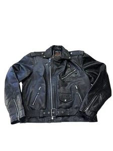 Vintage Lucky Place Los Angeles Mens 46 Black Motorcycle RockStar Leather Jacket - Picture 1 of 13