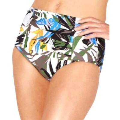 全新 Calvin Klein 比基尼底部雨林棕榈打褶高腰泳装 — 第 1/4 张图片