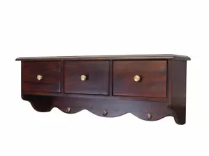 Wall Mounted Coat Rack Hanging Cupboard Wall Shelf Solid Wood 3 Drawers W:100cm (4255) - Picture 1 of 5