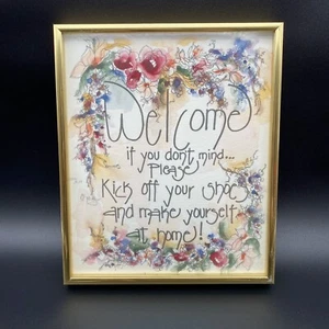 Welcome Kick Off Your Shoes Home Sign Watercolor Numbered Framed Art Signed - Picture 1 of 9
