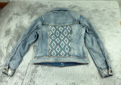 Chaqueta Ryan Michaels Mujer Pequeña Azul Denim Western Tribal Country Vaquera Boho Foto 1 de 4