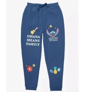 Disney Lilo Stitch Sweatpants Adult Large Blue Lounge Joggers Ohana Means Family - Picture 1 of 19