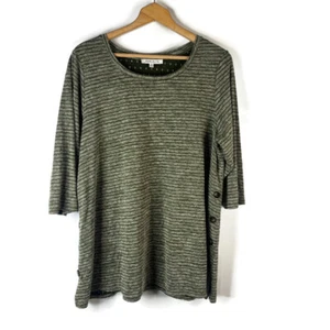 Rose + Olive Womens Tunic Top Size 2X Green Striped Side Buttons 3/4 Sleeve - Picture 1 of 10