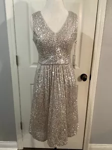 Draper James Silber Pailletten Kleid Größe 6 Ärmellos Neu mit 98 $ Etikett - Bild 1 von 9