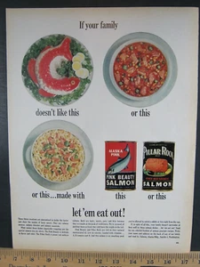 1963 Vintage Print Ad Salmon Pink Beauty Pillar Rock Canned Fish Soup Poster Art - Picture 1 of 2