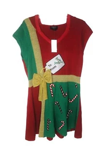 Vestido Suéter NAVIDAD Enganchado XL Caña de Caramelo Oro Moño Sudadera con Capucha Elástica Nuevo con Etiquetas - Imagen 1 de 6