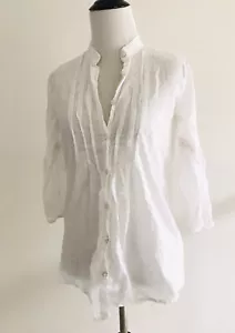 Top Armani Exchange bordado con botones delantero para mujer talla XS blanco mangas abullonadas - Imagen 1 de 12