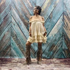 Emely Schulterfreies Gesmoktes Hochzeit Festival Tunika Minikleid Neu mit Etikett Neu - Bild 1 von 11