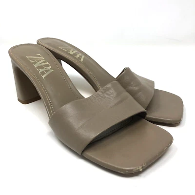 Sandalia Zara Cuadrada Punta Abierta Tacones Mujer 36 EE. UU. 6 Cuero Gris Taupe Minimalista Foto 1 de 4