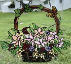 Lily & Rose Flower Gaily Decorated Tiffany Style Basket Window Panel W/ Chain