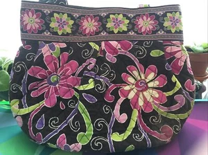 Vera Bradley Handtasche Beuteltasche rosa und lila Blumen braun Grundfarbe  - Bild 1 von 6