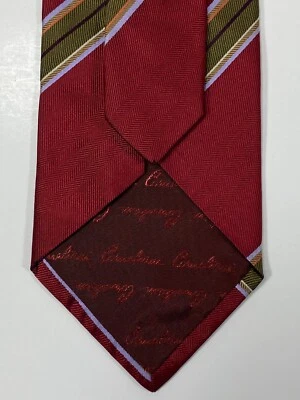 CORBATA CORNELIANI ROJO/VERDE/COBRE/LILA 100% SEDA HECHA EN ITALIA RAYAS REPP Foto 1 de 4
