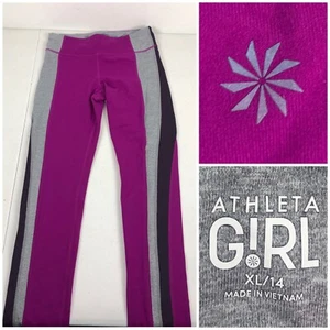 Athleta Girls XL 14 Tight Leggings Colorblock Purple Multicolor Nylon EUC - Picture 1 of 10