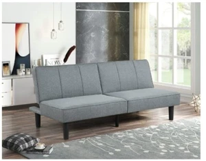 Split-Back Futon Gray Linen Fabric - Picture 1 of 8