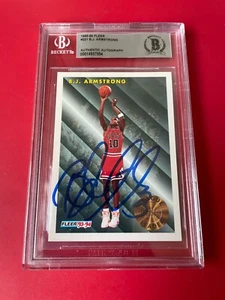 B.J. Armstrong Bulls 1993-94 Fleer Card Signed Auto BAS Slabbed - Bild 1 von 2