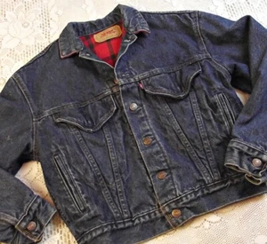 WOW Vtg Levis Trucker Denim Jacket Red Buffalo Lining Boys Lg Adult Sm 57529 - Picture 1 of 13