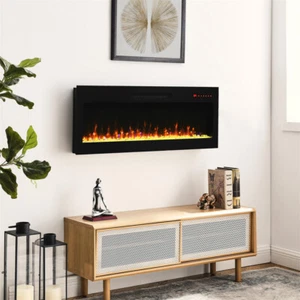 42" Electric Fireplace 1400W Recessed & Wall Mounted Ultra Thin Remote Control - Picture 1 of 12