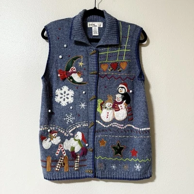 Женский винтажный свитер-жилет Kikit Studio Christmas Snowman размер M - Изображение 1 из 4