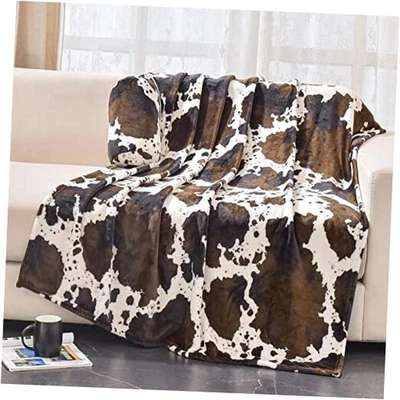  Manta marrón con estampado de vaca con estampado de animales de almacenamiento marrón de vaca individual Foto 1 de 4