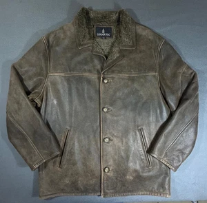 London Fog Vintage Leather Fur Lined Coat Brown Leather Size L - Picture 1 of 12