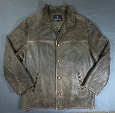 London Fog Vintage Leather Fur Lined Coat Brown Leather Size L - Image 1 of 4