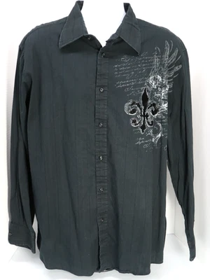 Camisa Eighty Eight Para Hombres XL Manga Larga Abotonada Gris Oscuro/Negro Alas de Ángel Foto 1 de 4