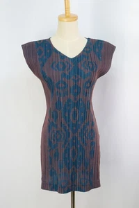 PLEATS PLEASE Brown/Blue Sleeveless Short Tunic Dress ISSEY MIYAKE 170 9558 - Picture 1 of 6