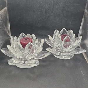 Juego de 2 candelabros de cristal de loto de 5,5" ver fotos y descripción - Imagen 1 de 17