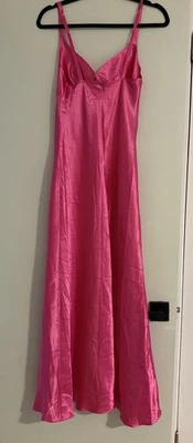 Vtg Y2K Fredericks of Hollywood Sz XS Pink Satin  Slip Dress w/ Slit nightgown  - Image 1 of 4
