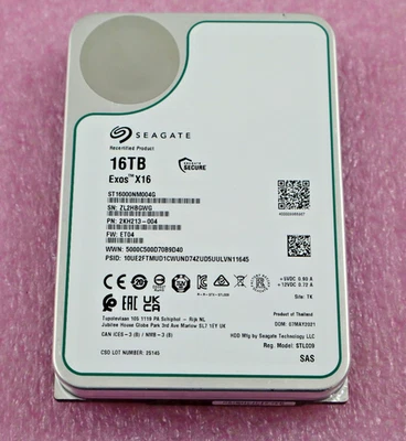Seagate Exos X16 ST16000NM004G 16TB SAS SED 7200RPM 3.5" HDD Recertified - Image 1 of 3