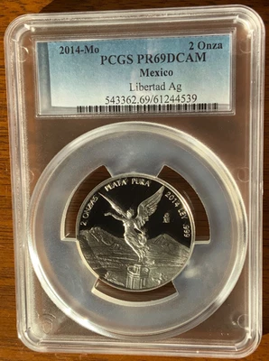 2014 Mexico PROOF Silver 2 OZ LIBERTAD PCGS PR69 DCAM - LOW Mint only 750 coins! - Image 1 of 4