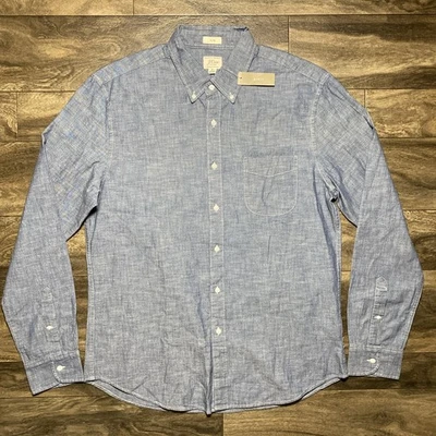 Camisa J.Crew Para Hombre L Ajustada Algodón Orgánico Cambray Azul Un Año Lavado Manga Larga Foto 1 de 4