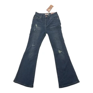 YMI Girls Youth Gigi Mid Rise Flare Leg Destructed Jeans Size 12 Indigo Blue - Picture 1 of 3