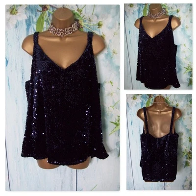 NUEVO Próximo Top Azul Marino Lentejuelas Terciopelo Talla 18 Fiesta Noche Navidad Fiesta Ropa Nuevo sin Etiquetas Foto 1 de 4