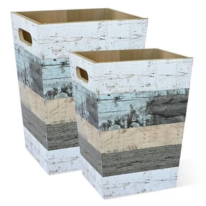 2 Pack 1.5/2.5 Gallons Wood Trash Can Set Rustic Style Wastebasket with Handl... - Picture 1 of 8