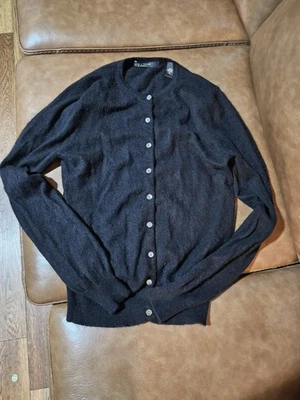 LORD & TAYLOR 100% CASHMERE Black 2 Ply Cardigan Sweater Quiet Luxury Classic  - Image 1 of 4
